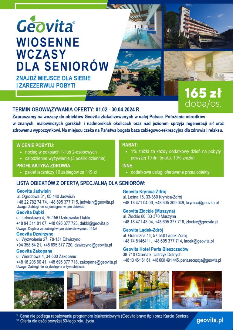 Wiosenne Wczasy Dla Seniora 2024 Geovita